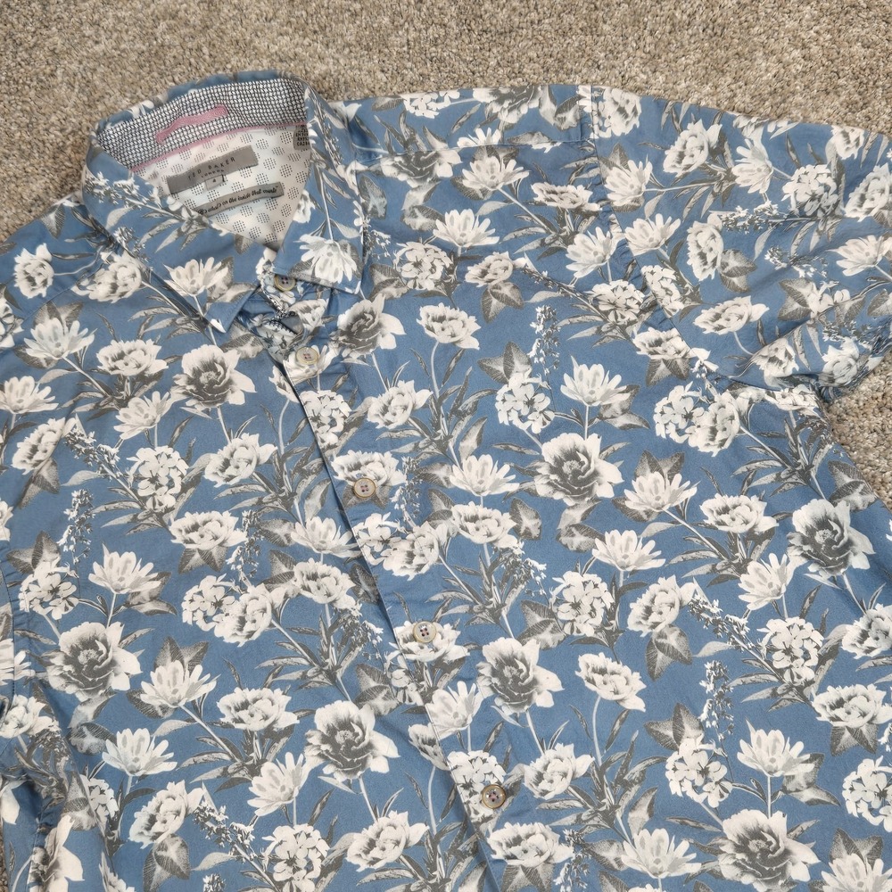 Ted Baker Blue Floral Short Sleeve Casual Button Down Shirt Size 4(L)‎ Mens